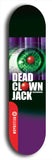 Skateboard deck: Limited edition, North American maple skateboard deck designed by underground artist BellyRash - available widths 7.5 to 8.5 inches in both mellow concave and steep concave shapes. Artwork: DEAD CLOWN JACK logo brand popsicle-shaped deck