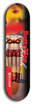 Skateboard deck: Limited edition, North American maple skateboard deck designed by underground artist BellyRash - available widths 7.5 to 8.5 inches in both mellow concave and steep concave shapes. Artwork: BETTYMOE FETISH logo brand popsicle-shaped deck with shiny erotic red female body with giant eyeball in background