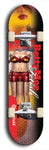 Skateboard deck: Limited edition, North American maple skateboard deck designed by underground artist BellyRash - available widths 7.5 to 8.5 inches in both mellow concave and steep concave shapes. Artwork: BETTYMOE FETISH logo brand popsicle-shaped deck with shiny erotic red female body with giant eyeball in background