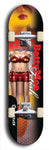 Skateboard deck: Limited edition, North American maple skateboard deck designed by underground artist BellyRash - available widths 7.5 to 8.5 inches in both mellow concave and steep concave shapes. Artwork: BETTYMOE FETISH logo brand popsicle-shaped deck with shiny erotic red female body with giant eyeball in background