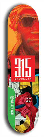 North American maple skateboard deck designed by underground artist BellyRash -- available in widths between 7.5 to 8.5 inches in both mellow concave and steep concave shapes from the BellyRash Limited Edition Blitz Deck series: 315 Brooklyn