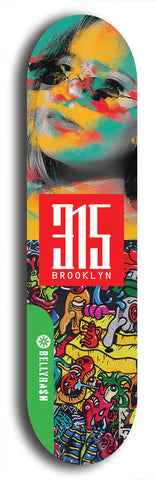 North American maple skateboard deck designed by underground artist BellyRash -- available in widths between 7.5 to 8.5 inches in both mellow concave and steep concave shapes from the BellyRash Limited Edition Blitz Deck series: 315 Brooklyn
