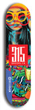 North American maple skateboard deck designed by underground artist BellyRash -- available in widths between 7.5 to 8.5 inches in both mellow concave and steep concave shapes. Artwork: street art and street artist and red 315 Brooklyn logo