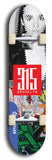 North American maple skateboard deck designed by underground artist BellyRash -- available in widths between 7.5 to 8.5 inches in both mellow concave and steep concave shapes. Artwork: street art and street artist and red 315 Brooklyn logo