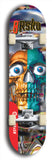 Limited edition, North American maple skateboard deck designed by underground artist BellyRash -- available in widths 7.5 to 8.5 inches in both mellow concave and steep concave shapes. Artwork: 8Rsku brand popsicle-shaped skateboard deck.