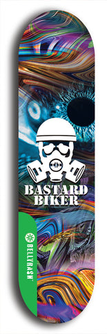 North American maple skateboard deck designed by underground artist BellyRash -- available in widths between 7.5 to 8.5 inches in both mellow concave and steep concave shapes from the BellyRash Limited Edition Blitz Deck series: Bastard Biker