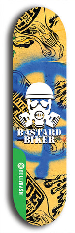 North American maple skateboard deck designed by underground artist BellyRash -- available in widths between 7.5 to 8.5 inches in both mellow concave and steep concave shapes from the BellyRash Limited Edition Blitz Deck series: Bastard Biker
