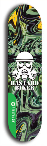 North American maple skateboard deck designed by underground artist BellyRash -- available in widths between 7.5 to 8.5 inches in both mellow concave and steep concave shapes from the BellyRash Limited Edition Blitz Deck series: Bastard Biker