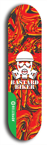 North American maple skateboard deck designed by underground artist BellyRash -- available in widths between 7.5 to 8.5 inches in both mellow concave and steep concave shapes from the BellyRash Limited Edition Blitz Deck series: Bastard Biker