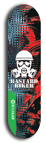 North American maple skateboard deck designed by underground artist BellyRash -- available in widths between 7.5 to 8.5 inches in both mellow concave and steep concave shapes from the BellyRash Limited Edition Blitz Deck series: Bastard Biker