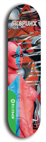 North American maple skateboard deck designed by underground artist BellyRash -- available in widths between 7.5 to 8.5 inches in both mellow concave and steep concave shapes from the BellyRash Limited Edition Blitz Deck series: Sk8Punx