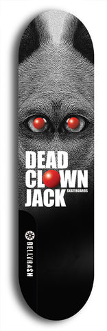 Skateboard deck: Limited edition, North American maple skateboard deck designed by underground artist BellyRash - available widths 7.5 to 8.5 inches in both mellow concave and steep concave shapes. Artwork: DEAD CLOWN JACK logo brand popsicle-shaped deck