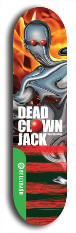North American maple skateboard deck designed by underground artist BellyRash -- available in widths between 7.5 to 8.5 inches in both mellow concave and steep concave shapes from the BellyRash Limited Edition Blitz Deck series: Dead Clown Jack