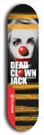 Skateboard deck: Limited edition, North American maple skateboard deck designed by underground artist BellyRash - available widths 7.5 to 8.5 inches in both mellow concave and steep concave shapes. Artwork: DEAD CLOWN JACK logo brand popsicle-shaped deck