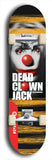 Skateboard deck: Limited edition, North American maple skateboard deck designed by underground artist BellyRash - available widths 7.5 to 8.5 inches in both mellow concave and steep concave shapes. Artwork: DEAD CLOWN JACK logo brand popsicle-shaped deck