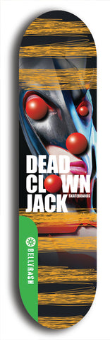 North American maple skateboard deck designed by underground artist BellyRash -- available in widths between 7.5 to 8.5 inches in both mellow concave and steep concave shapes from the BellyRash Limited Edition Blitz Deck series: Dead Clown Jack