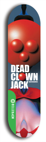 North American maple skateboard deck designed by underground artist BellyRash -- available in widths between 7.5 to 8.5 inches in both mellow concave and steep concave shapes from the BellyRash Limited Edition Blitz Deck series: Dead Clown Jack