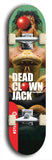 Skateboard deck: Limited edition, North American maple skateboard deck designed by underground artist BellyRash - available widths 7.5 to 8.5 inches in both mellow concave and steep concave shapes. Artwork: DEAD CLOWN JACK logo brand popsicle-shaped deck