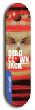 Skateboard deck: Limited edition, North American maple skateboard deck designed by underground artist BellyRash - available widths 7.5 to 8.5 inches in both mellow concave and steep concave shapes. Artwork: DEAD CLOWN JACK logo brand popsicle-shaped deck