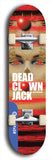 Skateboard deck: Limited edition, North American maple skateboard deck designed by underground artist BellyRash - available widths 7.5 to 8.5 inches in both mellow concave and steep concave shapes. Artwork: DEAD CLOWN JACK logo brand popsicle-shaped deck