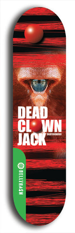North American maple skateboard deck designed by underground artist BellyRash -- available in widths between 7.5 to 8.5 inches in both mellow concave and steep concave shapes from the BellyRash Limited Edition Blitz Deck series: Dead Clown Jack