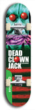 North American maple skateboard deck designed by underground artist BellyRash -- available in widths between 7.5 to 8.5 inches in both mellow concave and steep concave shapes from the BellyRash Limited Edition Blitz Deck series: Dead Clown Jack