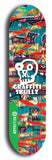 North American maple skateboard deck designed by underground artist BellyRash -- available in widths between 7.5 to 8.5 inches in both mellow concave and steep concave shapes from the BellyRash Limited Edition Blitz Deck series: Graffiti Skullz
