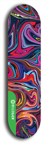 North American maple skateboard deck designed by underground artist BellyRash -- available in widths between 7.5 to 8.5 inches in both mellow concave and steep concave shapes from the BellyRash Limited Edition Blitz Deck series: Abex Liquid