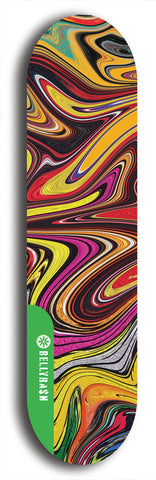 North American maple skateboard deck designed by underground artist BellyRash -- available in widths between 7.5 to 8.5 inches in both mellow concave and steep concave shapes from the BellyRash Limited Edition Blitz Deck series: Abex Liquid