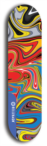 Limited edition, North American maple skateboard deck designed by underground artist BellyRash - available widths 7.5 to 8.5 inches in both mellow concave and steep concave shapes. Artwork: ABEX LIQUID brand popsicle-shaped with a multi-colored swirling patterned background