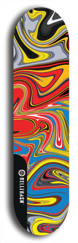 Limited edition, North American maple skateboard deck designed by underground artist BellyRash - available widths 7.5 to 8.5 inches in both mellow concave and steep concave shapes. Artwork: ABEX LIQUID brand popsicle-shaped with a multi-colored swirling patterned background