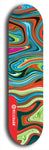 Limited edition, North American maple skateboard deck designed by underground artist BellyRash - available widths 7.5 to 8.5 inches in both mellow concave and steep concave shapes. Artwork: ABEX LIQUID brand popsicle-shaped with a multi-colored swirling patterned background