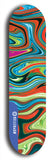 Limited edition, North American maple skateboard deck designed by underground artist BellyRash - available widths 7.5 to 8.5 inches in both mellow concave and steep concave shapes. Artwork: ABEX LIQUID brand popsicle-shaped with a multi-colored swirling patterned background