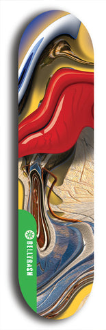 North American maple skateboard deck designed by underground artist BellyRash -- available in widths between 7.5 to 8.5 inches in both mellow concave and steep concave shapes from the BellyRash Limited Edition Blitz Deck series: Abex Liquid