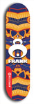 Limited edition, North American maple skateboard deck designed by underground artist BellyRash -- available in widths 7.5 to 8.5 inches in both mellow concave and steep concave shapes. Artwork: FRANK brand popsicle-shaped skateboard deck with large white FRANK logo on blue background