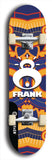 Limited edition, North American maple skateboard deck designed by underground artist BellyRash -- available in widths 7.5 to 8.5 inches in both mellow concave and steep concave shapes. Artwork: FRANK brand popsicle-shaped skateboard deck with large white FRANK logo on blue background