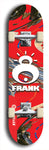 Limited edition, North American maple skateboard deck designed by underground artist BellyRash -- available in widths 7.5 to 8.5 inches in both mellow concave and steep concave shapes. Artwork: FRANK brand popsicle-shaped skateboard deck with large white FRANK logo on blue background