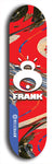 Limited edition, North American maple skateboard deck designed by underground artist BellyRash -- available in widths 7.5 to 8.5 inches in both mellow concave and steep concave shapes. Artwork: FRANK brand popsicle-shaped skateboard deck with large white FRANK logo on blue background