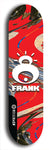 Limited edition, North American maple skateboard deck designed by underground artist BellyRash -- available in widths 7.5 to 8.5 inches in both mellow concave and steep concave shapes. Artwork: FRANK brand popsicle-shaped skateboard deck with large white FRANK logo on blue background