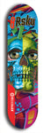 Limited edition, North American maple skateboard deck designed by underground artist BellyRash -- available in widths 7.5 to 8.5 inches in both mellow concave and steep concave shapes. Artwork: 8Rsku brand popsicle-shaped skateboard deck.