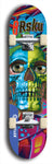 Limited edition, North American maple skateboard deck designed by underground artist BellyRash -- available in widths 7.5 to 8.5 inches in both mellow concave and steep concave shapes. Artwork: 8Rsku brand popsicle-shaped skateboard deck.