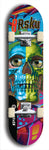 Limited edition, North American maple skateboard deck designed by underground artist BellyRash -- available in widths 7.5 to 8.5 inches in both mellow concave and steep concave shapes. Artwork: 8Rsku brand popsicle-shaped skateboard deck.