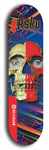 Limited edition, North American maple skateboard deck designed by underground artist BellyRash -- available in widths 7.5 to 8.5 inches in both mellow concave and steep concave shapes. Artwork: 8Rsku brand popsicle-shaped skateboard deck.