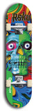 North American maple skateboard deck designed by underground artist BellyRash -- available in widths between 7.5 to 8.5 inches in both mellow concave and steep concave shapes from the BellyRash Limited Edition Blitz Deck series: 8Rsku