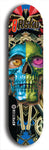 Limited edition, North American maple skateboard deck designed by underground artist BellyRash -- available in widths 7.5 to 8.5 inches in both mellow concave and steep concave shapes. Artwork: 8Rsku brand popsicle-shaped skateboard deck.