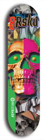 North American maple skateboard deck designed by underground artist BellyRash -- available in widths between 7.5 to 8.5 inches in both mellow concave and steep concave shapes from the BellyRash Limited Edition Blitz Deck series: 8Rsku