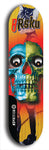 Limited edition, North American maple skateboard deck designed by underground artist BellyRash -- available in widths 7.5 to 8.5 inches in both mellow concave and steep concave shapes. Artwork: 8Rsku brand popsicle-shaped skateboard deck.