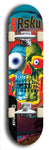 Limited edition, North American maple skateboard deck designed by underground artist BellyRash -- available in widths 7.5 to 8.5 inches in both mellow concave and steep concave shapes. Artwork: 8Rsku brand popsicle-shaped skateboard deck.