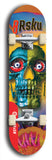 Limited edition, North American maple skateboard deck designed by underground artist BellyRash -- available in widths 7.5 to 8.5 inches in both mellow concave and steep concave shapes. Artwork: 8Rsku brand popsicle-shaped skateboard deck.