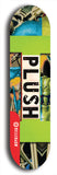 Skateboard deck: Limited edition, North American maple skateboard deck designed by underground artist BellyRash - available widths 7.5 to 8.5 inches in both mellow concave and steep concave shapes. Artwork: PLUSH logo brand popsicle-shaped deck